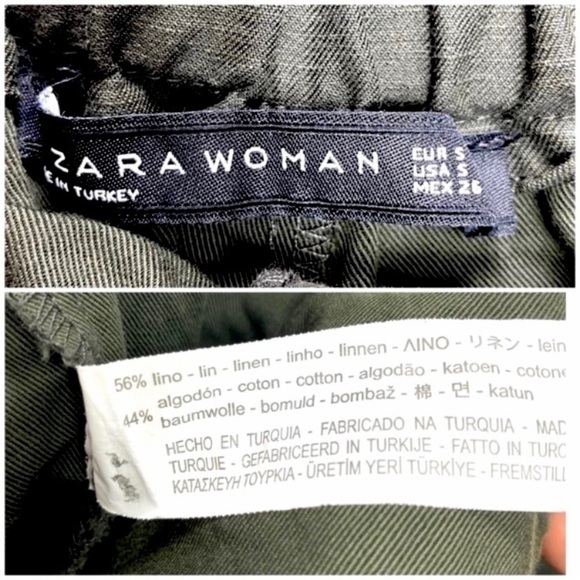 ZARA Blend Linen with Waist Drawstring Bloom Ankle Pants Trousers Green Size S - Picture 7 of 7